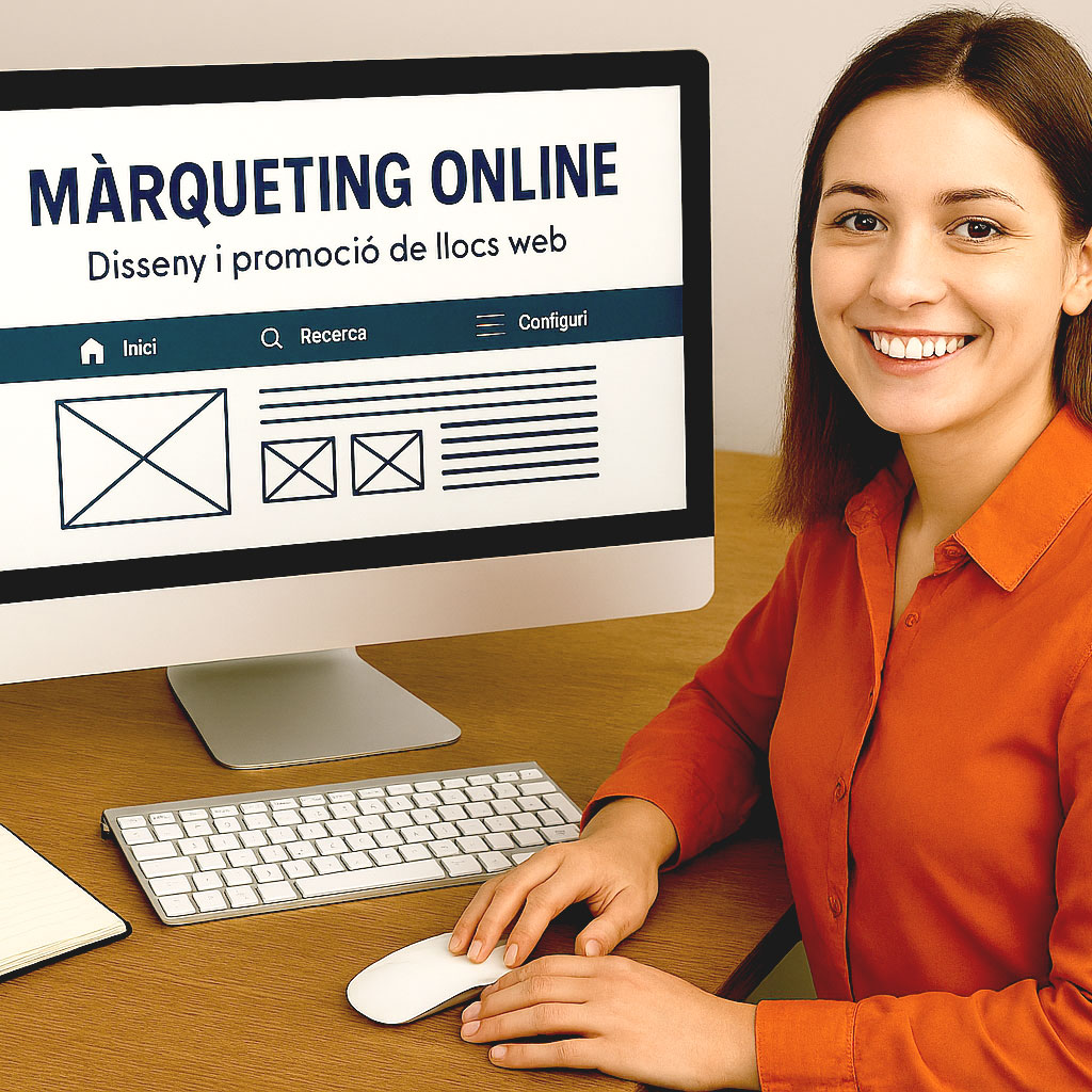 1. Introducció al màrqueting a Internet Concepte de màrqueting Evolució del màrqueting fins al màrqueting digital Història i usos d’Internet aplicats al màrqueting Diferències entre màrqueting tradicional i màrqueting online Catàlegs electrònics Naixement del màrqueting electrònic Pautes per elaborar un Electronic Marketing Plan (EMP) 2. Aplicació d’un pla de màrqueting digital Fases d’un EMP Anàlisi de situació Anàlisi intern i de l’entorn DAFO Model AIDA i variables del e‑Marketing Mix 3. Comportament del client en línia Variables que influeixen en el comportament del consumidor Factors ambientals i personals Procés de presa de decisions Model genèric de decisió de compra 4. Creació i construcció d’un lloc web Procés de construcció d’un web Front‑office i back‑office Allotjament web i registre de domini Administració i creació de continguts Disseny efectiu d’un lloc web Estructures web (jeràrquiques i alternatives) Pàgina d’inici i arquitectura de la informació 5. Navegació i usabilitat Barreres i eines de navegació Mapes del lloc Eines de cerca Consistència, rendiment i qualitat Aparença i experiència d’usuari 6. Estructuració i optimització d’un web Continguts i personalització Cookies com a eina de personalització Elements d’atracció de trànsit Estratègies online Posicionament en cercadors (SEO bàsic) Titles Meta descripció Meta keywords Estructura HTML 7. Publicitat online i promoció Publicitat digital i formats Banners i alternatives Contractació de publicitat online Programes d’afiliació Email màrqueting Avantatges de la publicitat online Estratègies offline complementàries 8. Competències personals i professionals Proactivitat en l’anàlisi de situacions Anàlisi crític de fortaleses i debilitats Habilitats de redacció i comunicació en entorns web Interès i actitud orientada al màrqueting digital